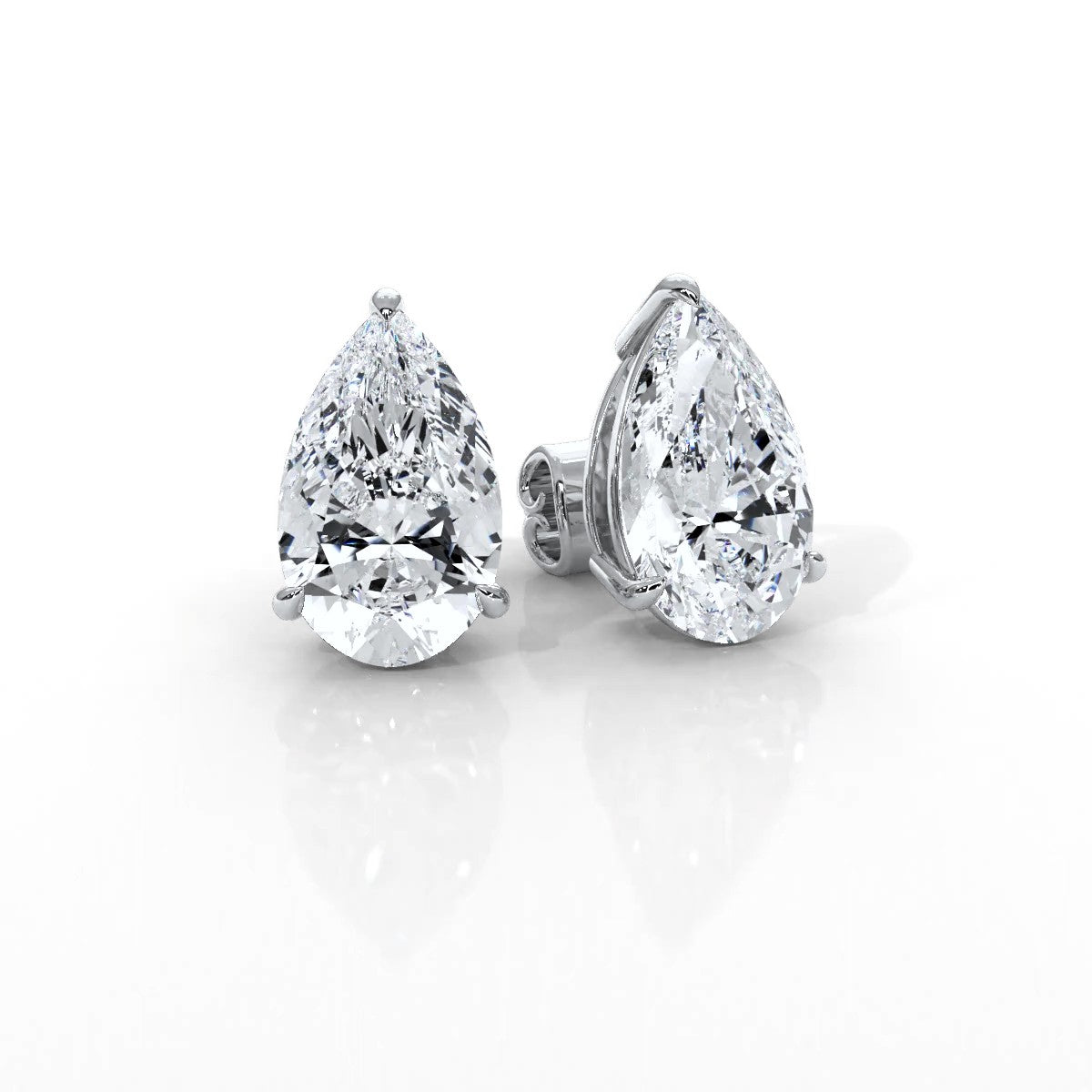 Pear Lab Grown Diamond Stud Earring IGI Certified in 14k White Gold 4.41 Ctw.