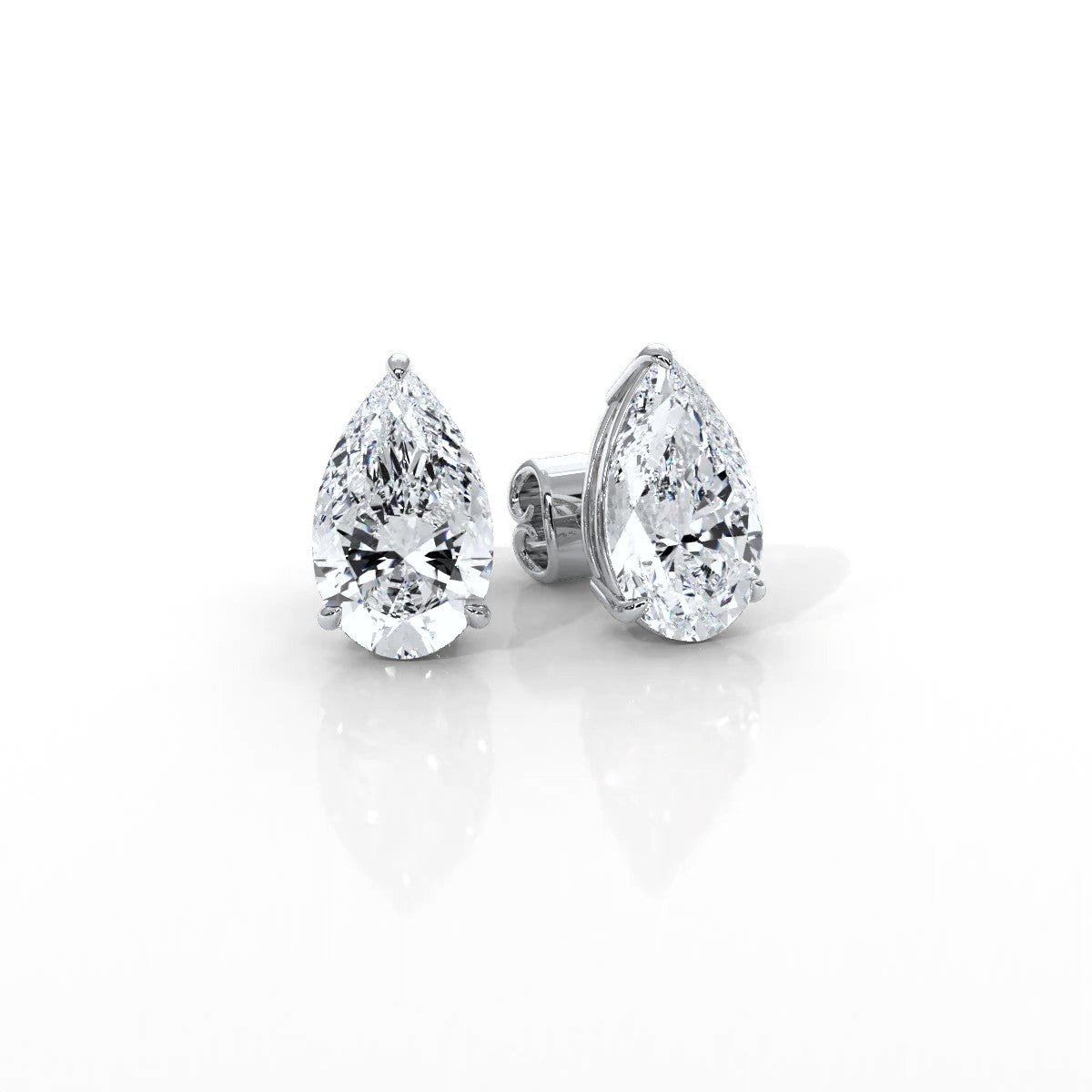 Pear Lab Grown Diamond Stud Earring IGI Certified in 14k White Gold 4.41 Ctw.