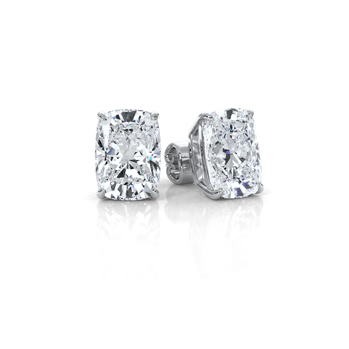 Cushion Lab Grown Diamond Stud Earring IGI Certified in 14k White Gold 4.07 Ctw.