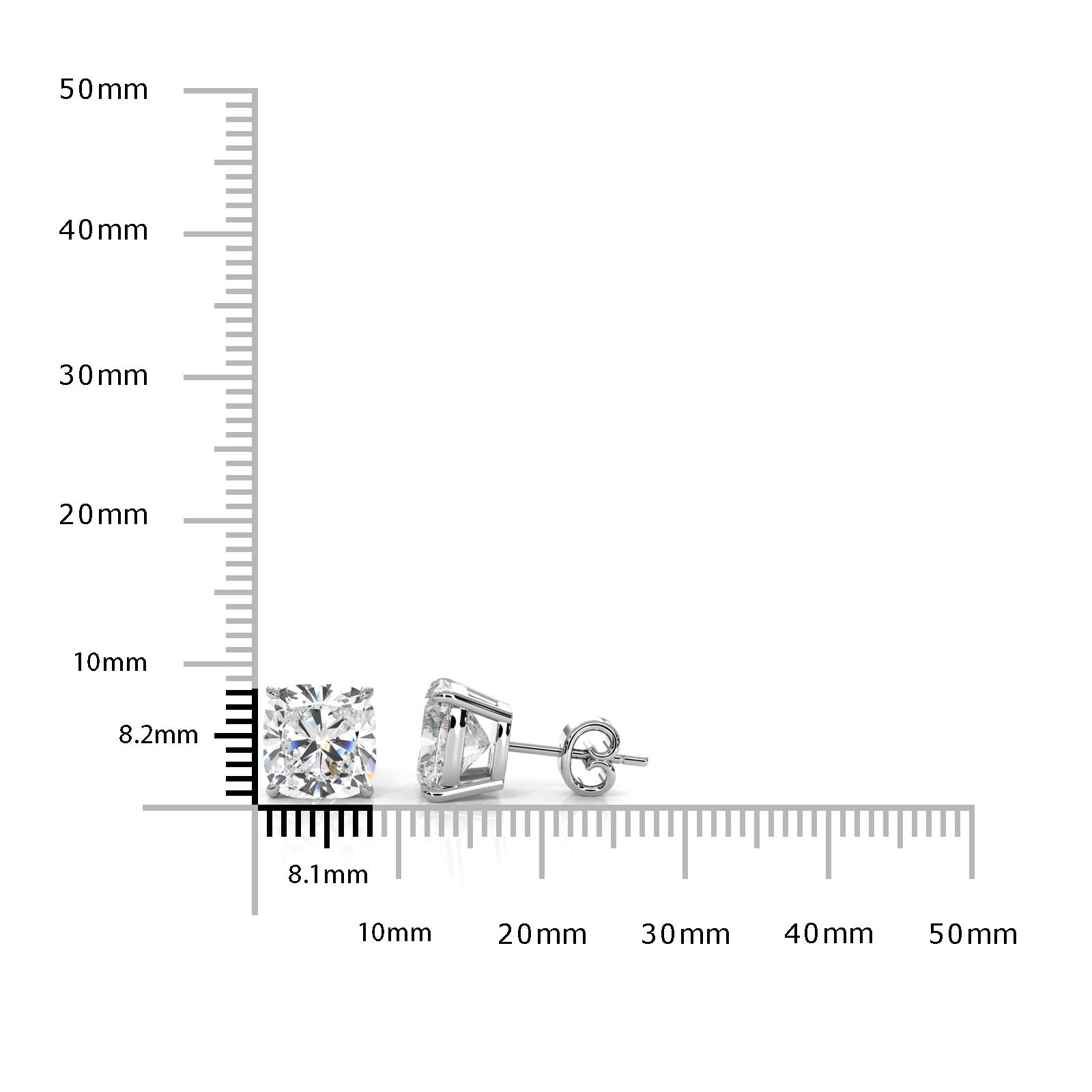 Cushion Lab Grown Diamond Stud Earring IGI Certified in 14k White Gold 6.02 Ctw.