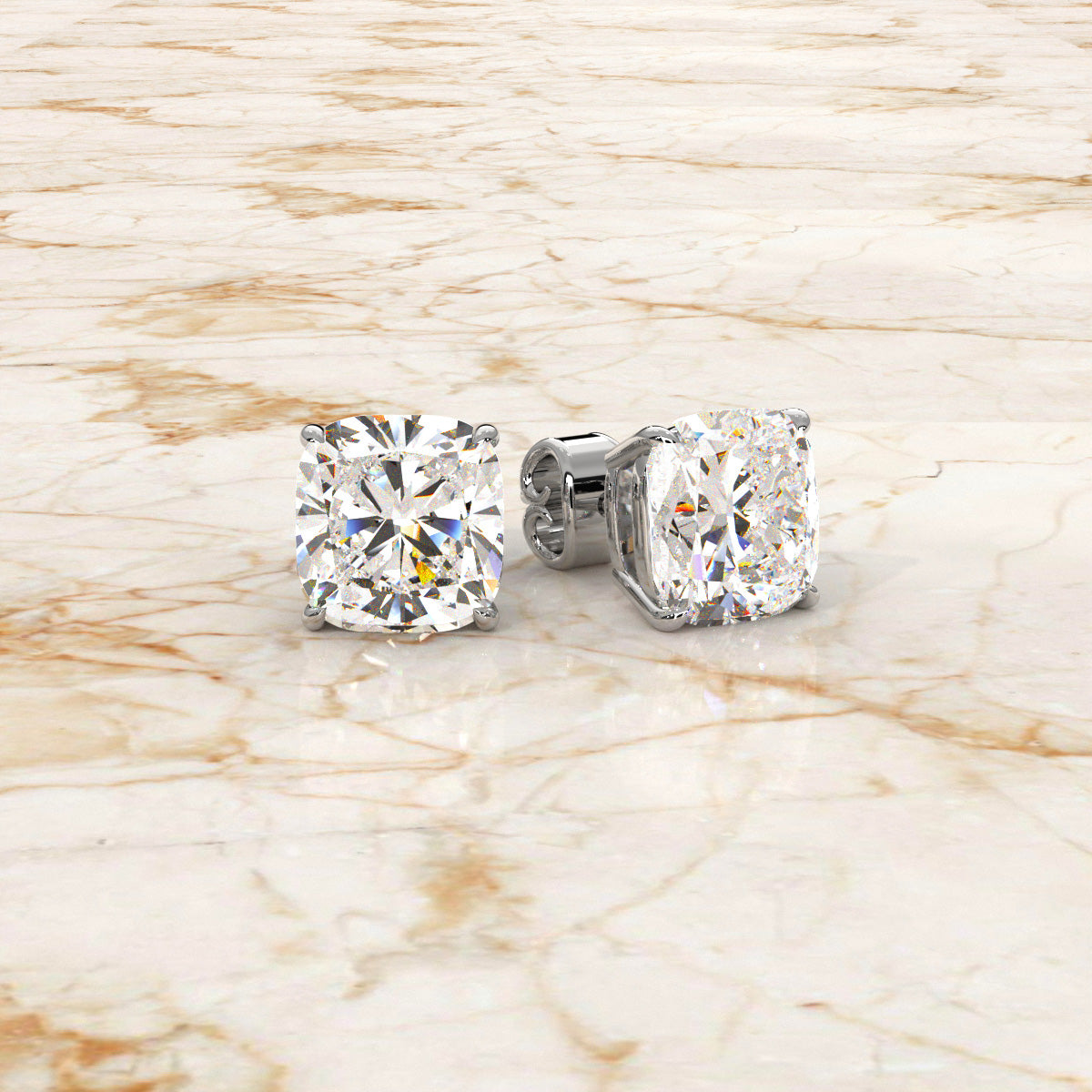 Cushion Lab Grown Diamond Stud Earring IGI Certified in 14k White Gold 6.02 Ctw.