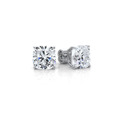 Cushion Lab Grown Diamond Stud Earring IGI Certified in 14k White Gold 6.02 Ctw.