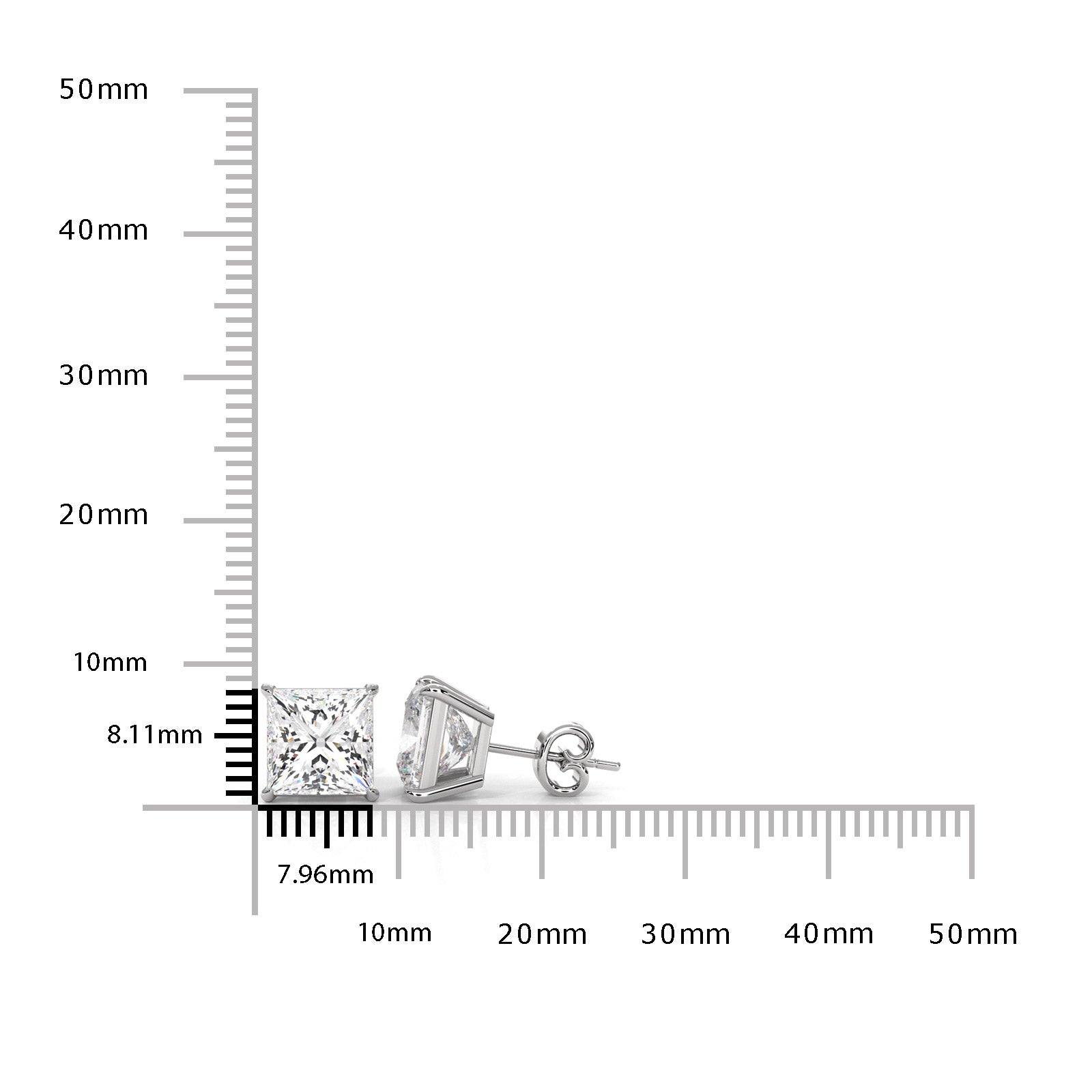 Princess Lab Grown Diamond Stud Earring IGI Certified in 14k White Gold 6 Ctw.