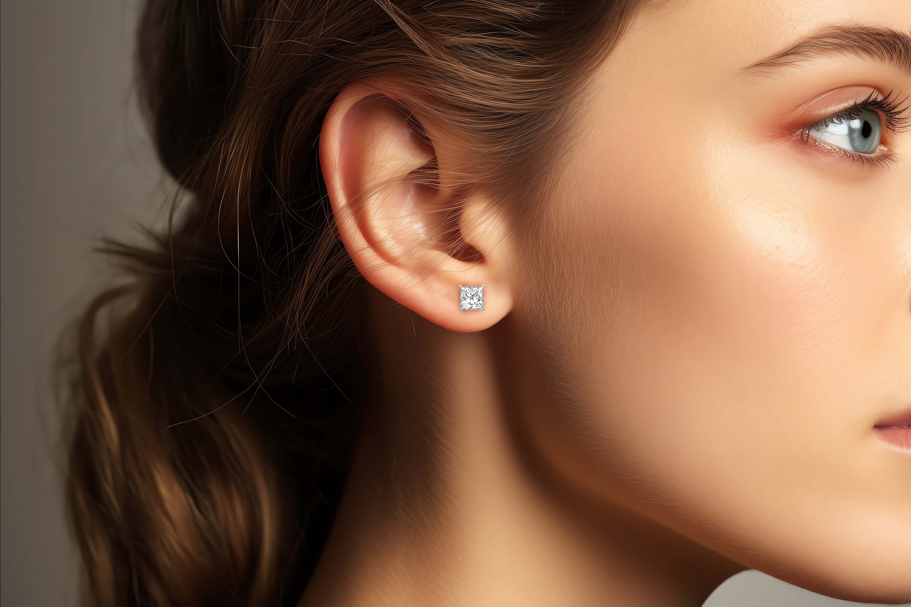 Princess Lab Grown Diamond Stud Earring IGI Certified in 14k White Gold 6 Ctw.