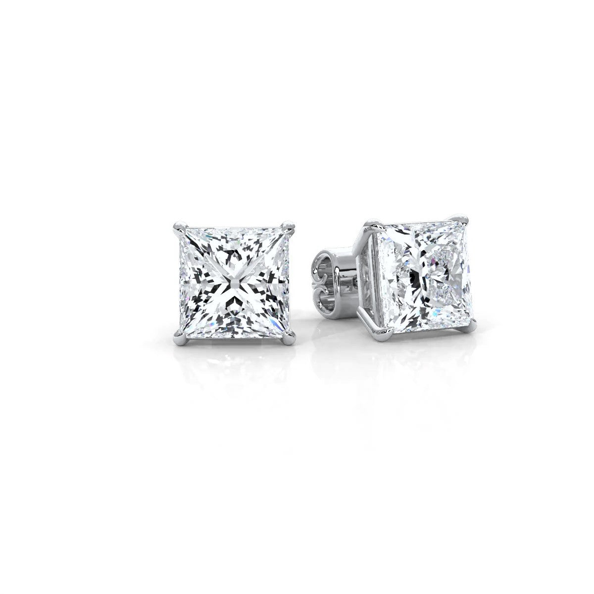 Princess Lab Grown Diamond Stud Earring IGI Certified in 14k White Gold 6 Ctw.