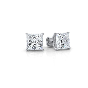 Princess Lab Grown Diamond Stud Earring IGI Certified in 14k White Gold 6 Ctw.
