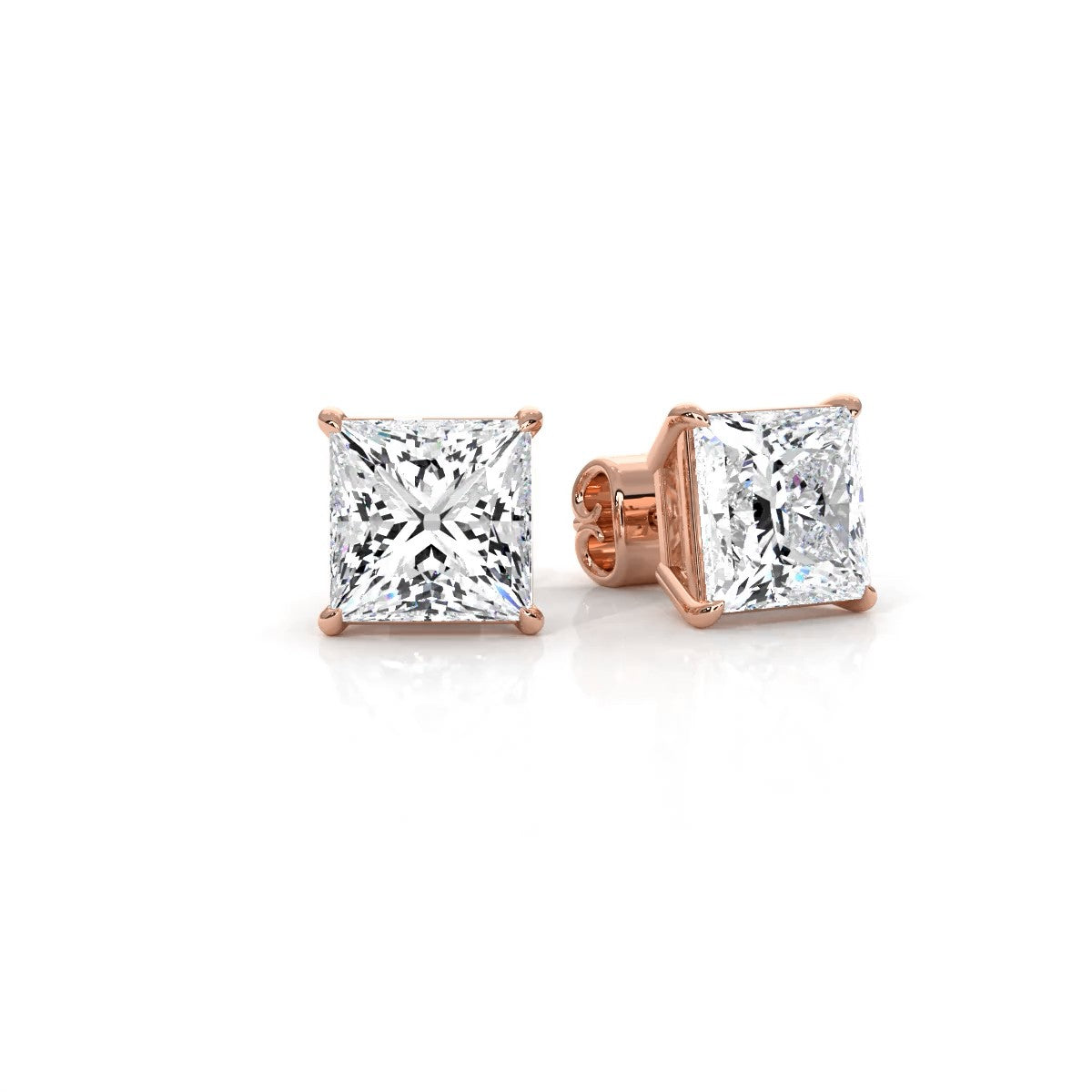 Princess Lab Grown Diamond Stud Earring IGI Certified in 14k White Gold 6 Ctw.