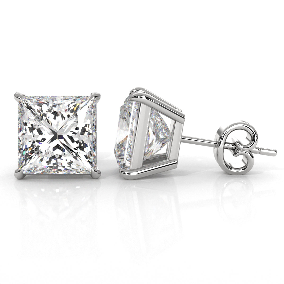 Princess Lab Grown Diamond Stud Earring IGI Certified in 14k White Gold 6 Ctw.