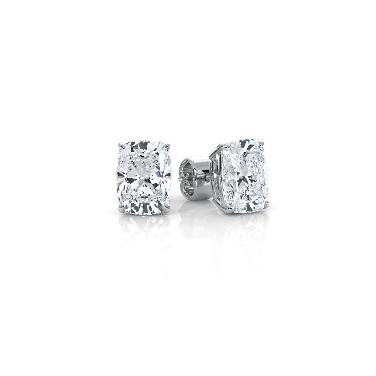 Cushion Lab Grown Diamond Stud Earring IGI Certified in 14k White Gold 4.07 Ctw.