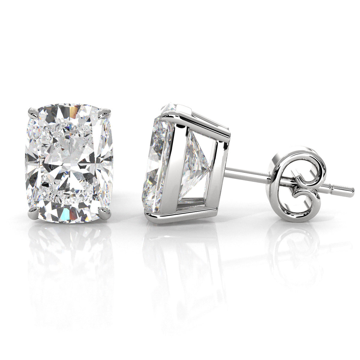 Cushion Lab Grown Diamond Stud Earring IGI Certified in 14k White Gold 4.07 Ctw.