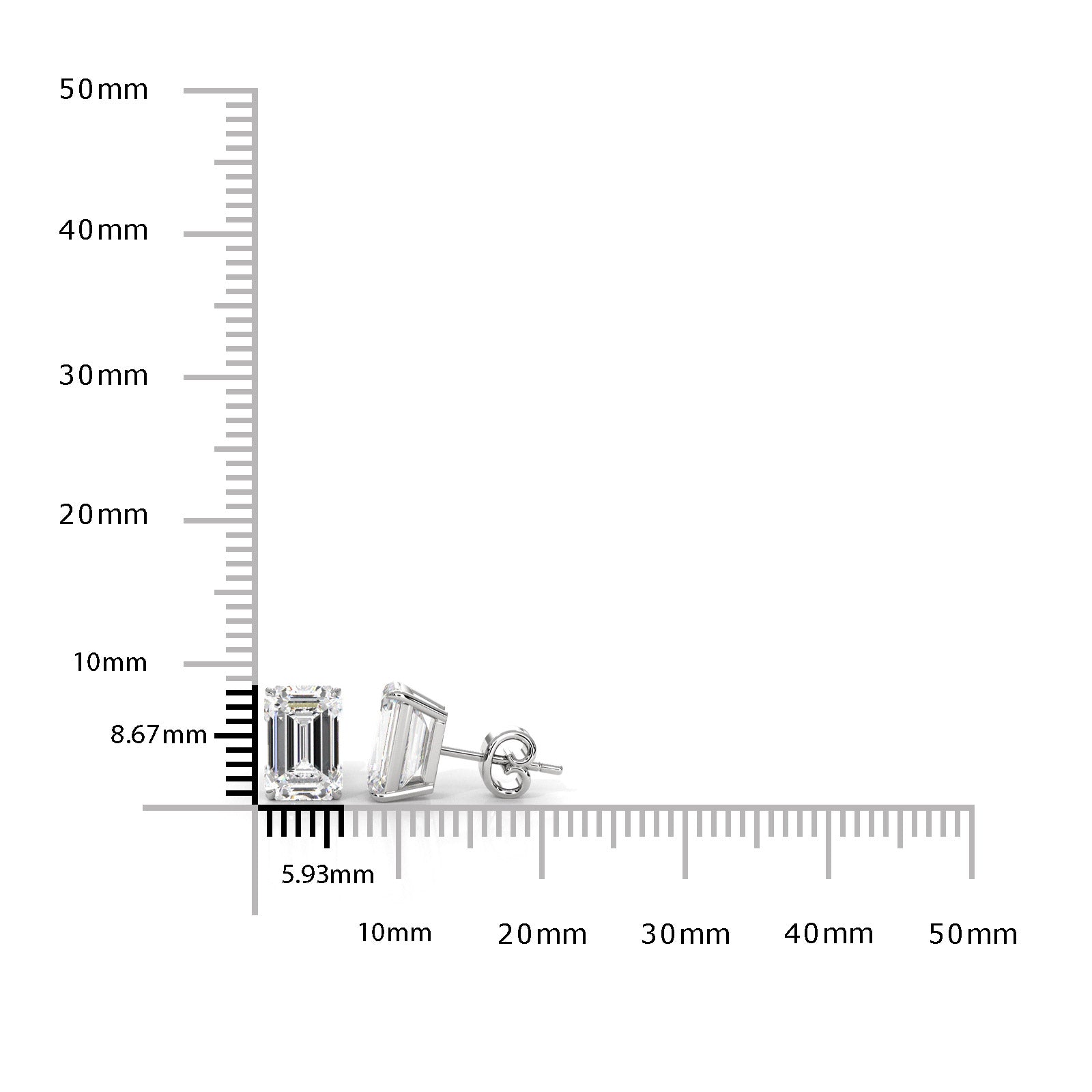 Emerald Lab Grown Diamond Stud Earring IGI Certified in 14k White Gold 4.03 Ctw.