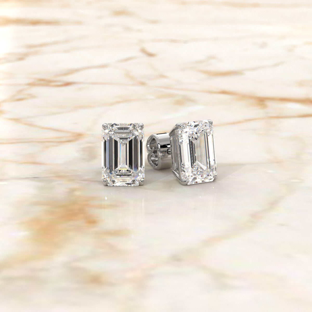 Emerald Lab Grown Diamond Stud Earring IGI Certified in 14k White Gold 4.03 Ctw.