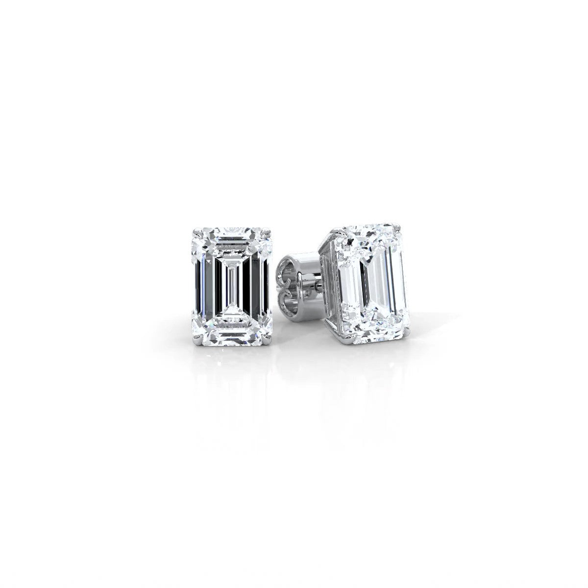 Emerald Lab Grown Diamond Stud Earring IGI Certified in 14k White Gold 4.03 Ctw.