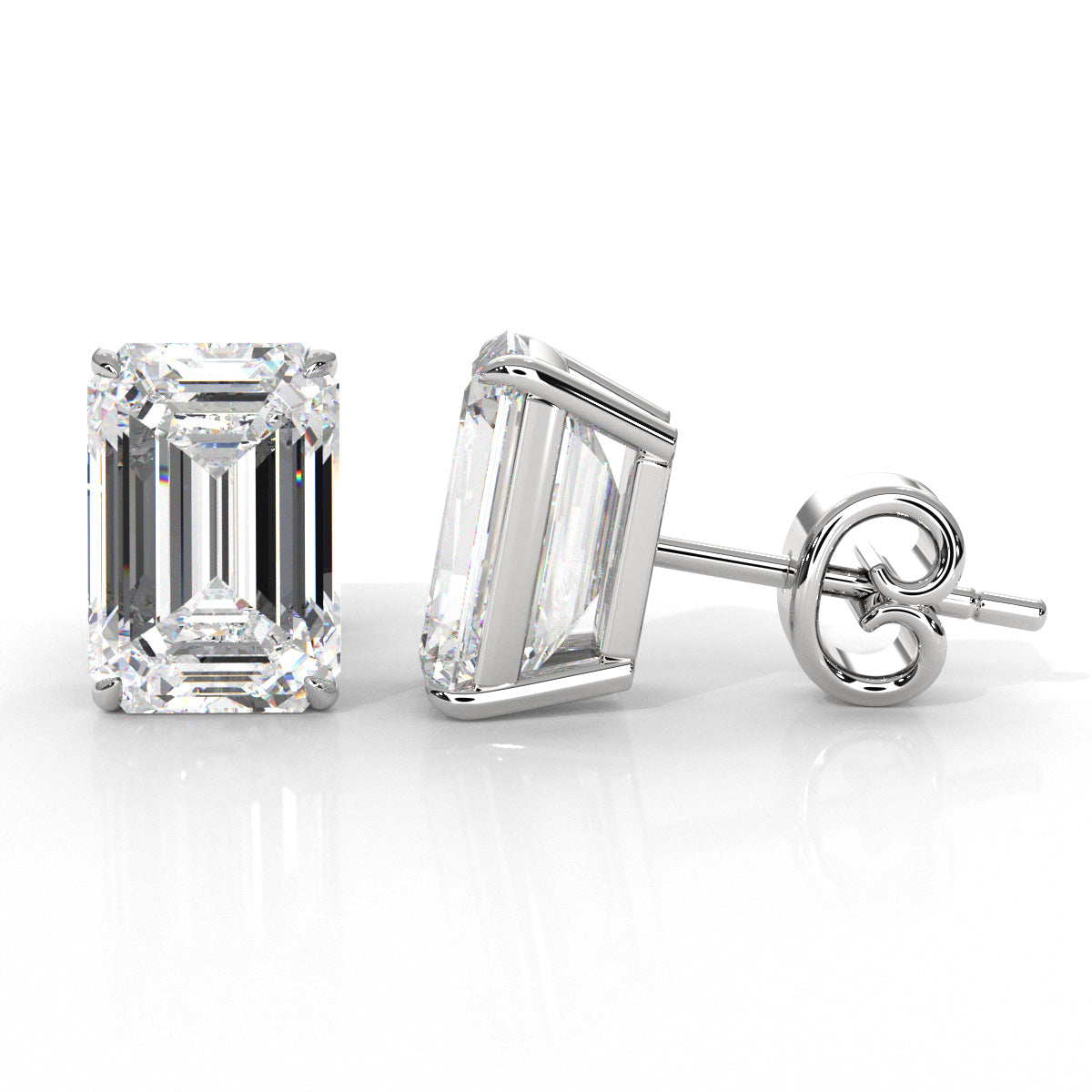 Emerald Lab Grown Diamond Stud Earring IGI Certified in 14k White Gold 4.03 Ctw.