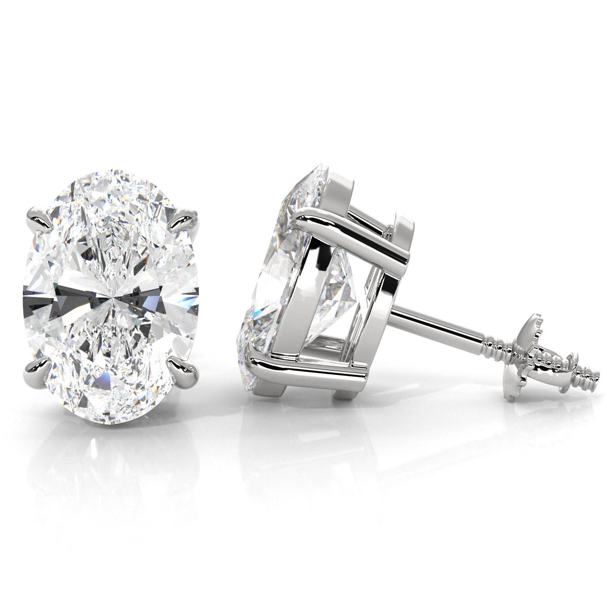 Oval Lab grown Diamond Claw Prong Stud Earring 14k White Gold 4.04 Ctw.
