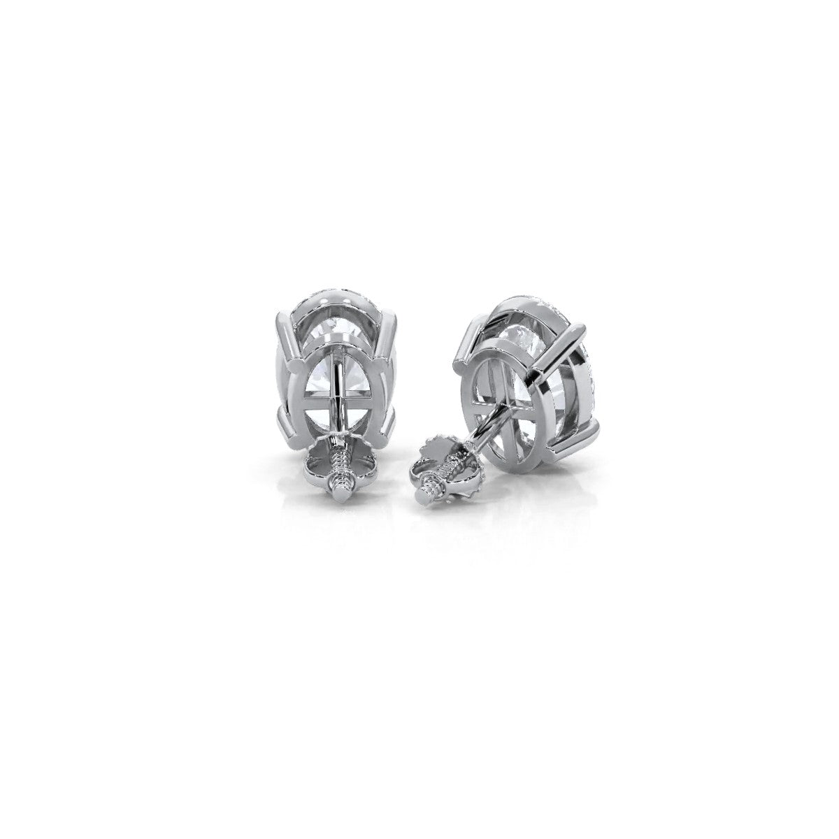 Oval Lab grown Diamond Claw Prong Stud Earring 14k White Gold 4.04 Ctw.