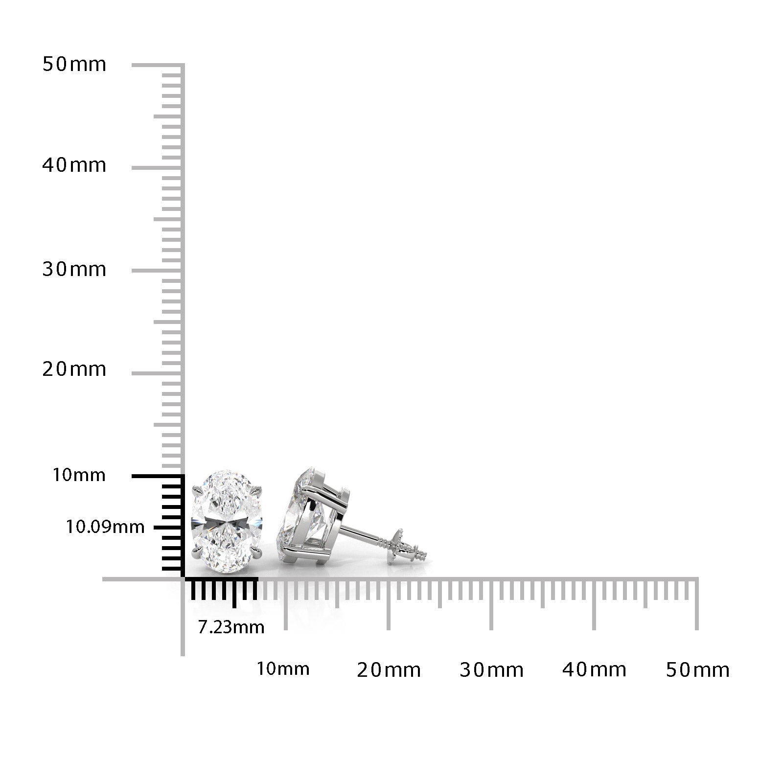 Oval Lab grown Diamond Claw Prong Stud Earring 14k White Gold 4.04 Ctw.