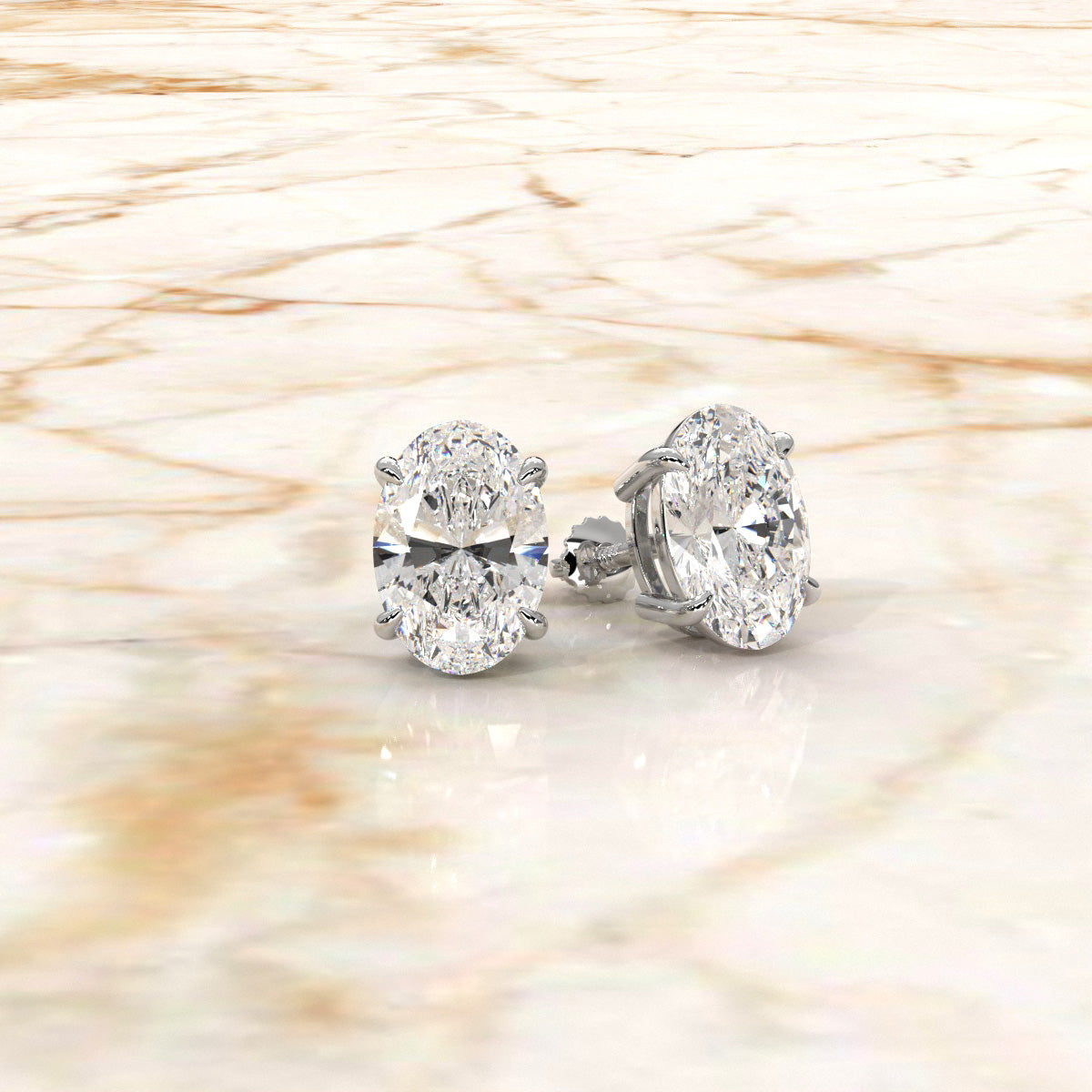 Oval Lab grown Diamond Claw Prong Stud Earring 14k White Gold 4.04 Ctw.