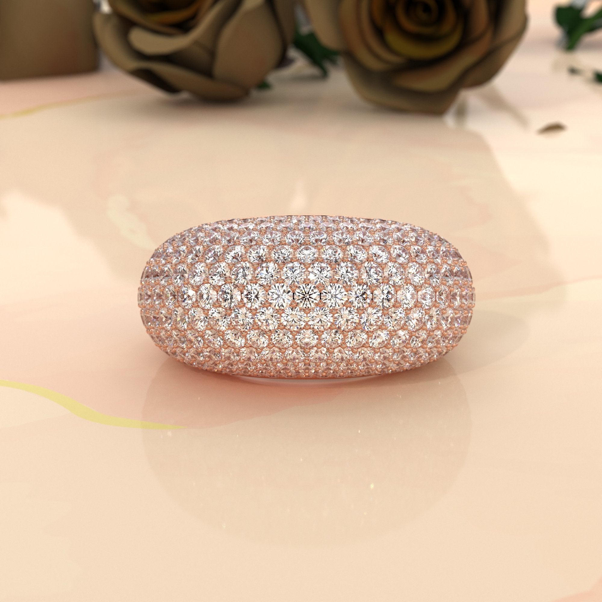 Dome Micro Pave Diamond Cocktail Ring 4.87ctw 14K White Gold | Women's Luxury Wedding Band | Javda