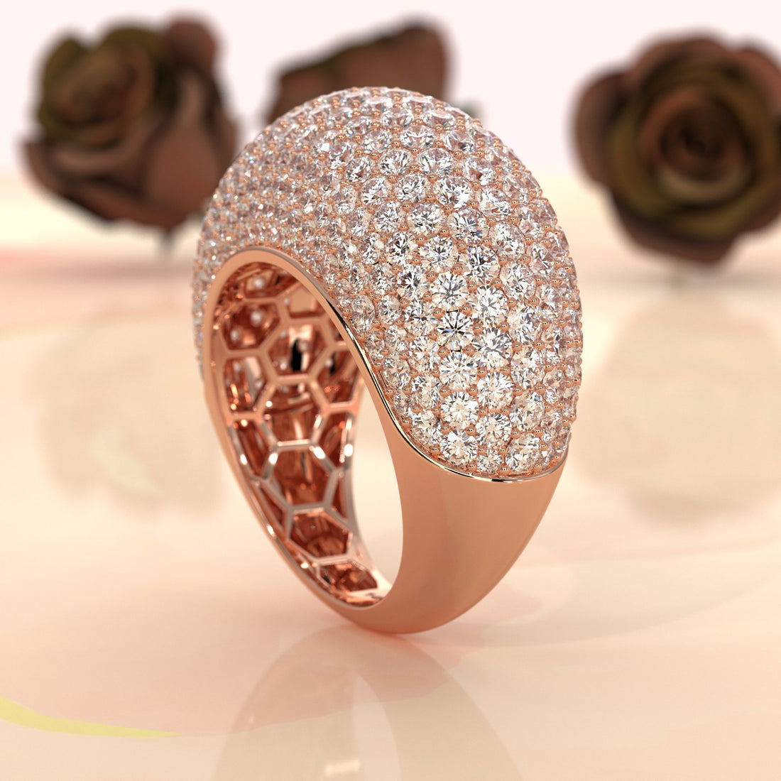 Dome Micro Pave Diamond Cocktail Ring 4.87ctw 14K White Gold | Women's Luxury Wedding Band | Javda