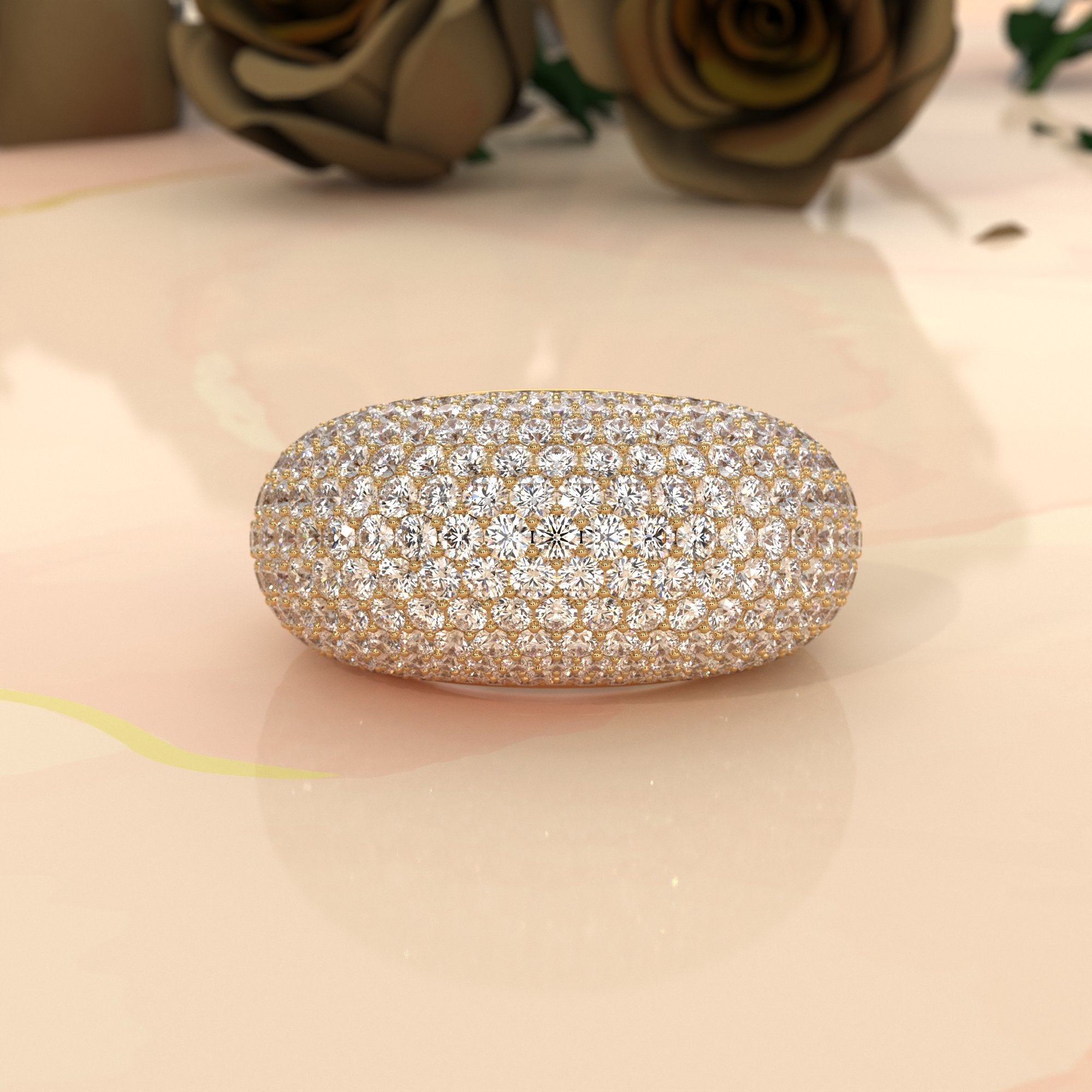 Dome Micro Pave Diamond Cocktail Ring 4.87ctw 14K White Gold | Women's Luxury Wedding Band | Javda