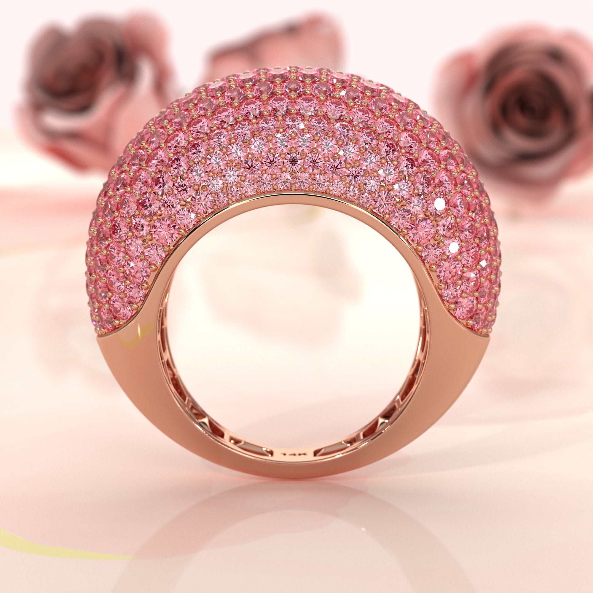 Dome Micro Pave Diamond Cocktail Ring 4.87ctw 14K White Gold | Women's Luxury Wedding Band | Javda