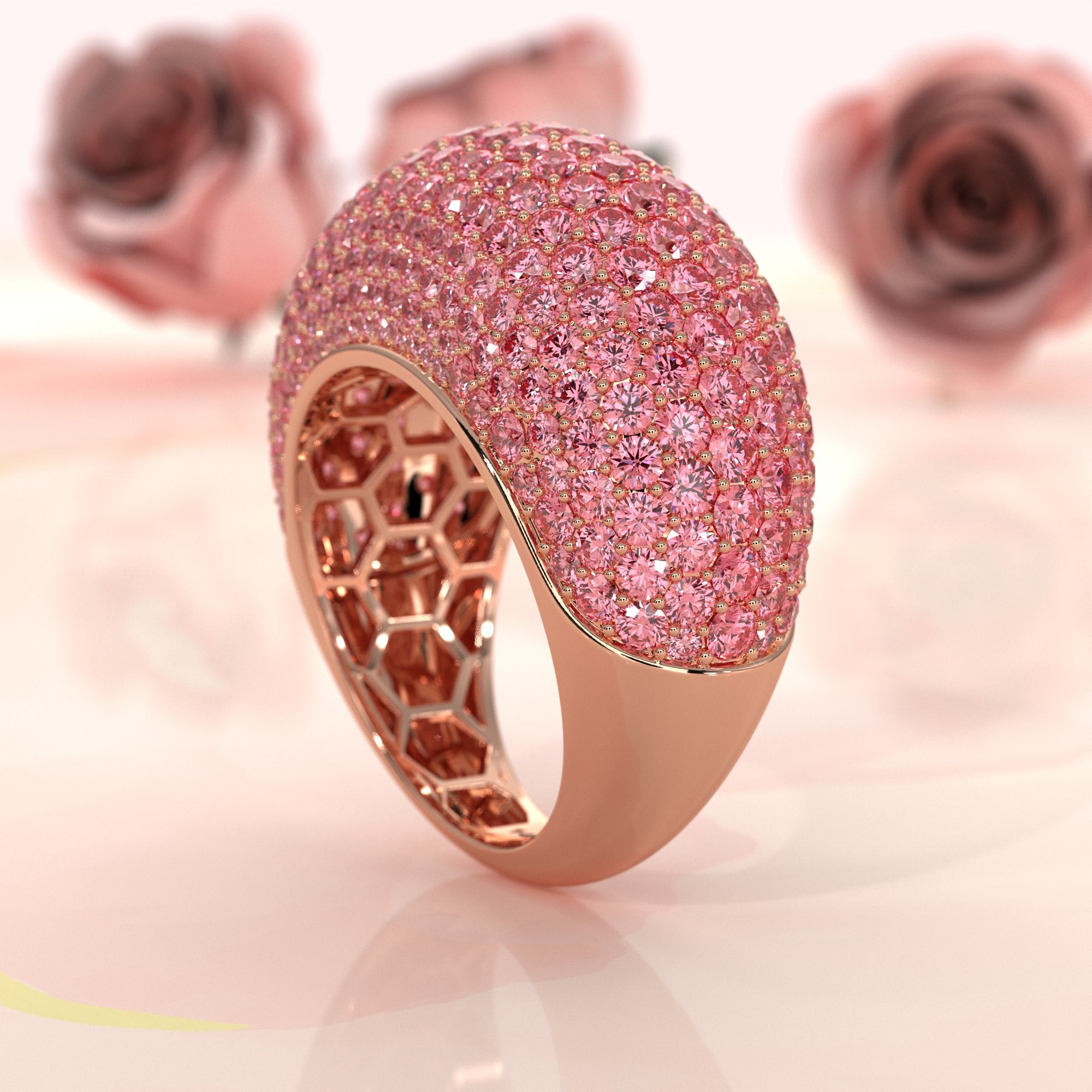 Dome Micro Pave Diamond Cocktail Ring 4.87ctw 14K White Gold | Women's Luxury Wedding Band | Javda