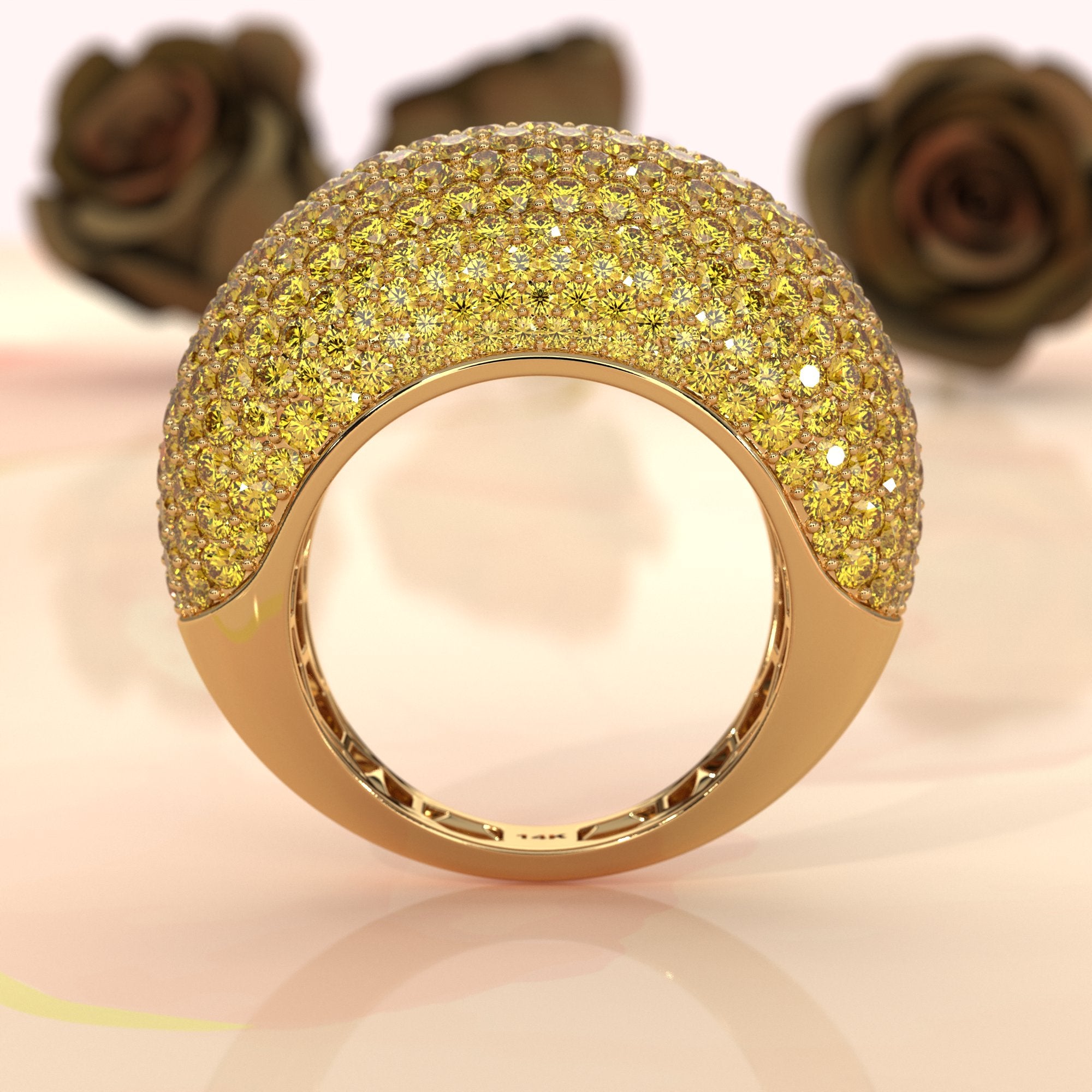 Dome Micro Pave Diamond Cocktail Ring 4.87ctw 14K White Gold | Women's Luxury Wedding Band | Javda