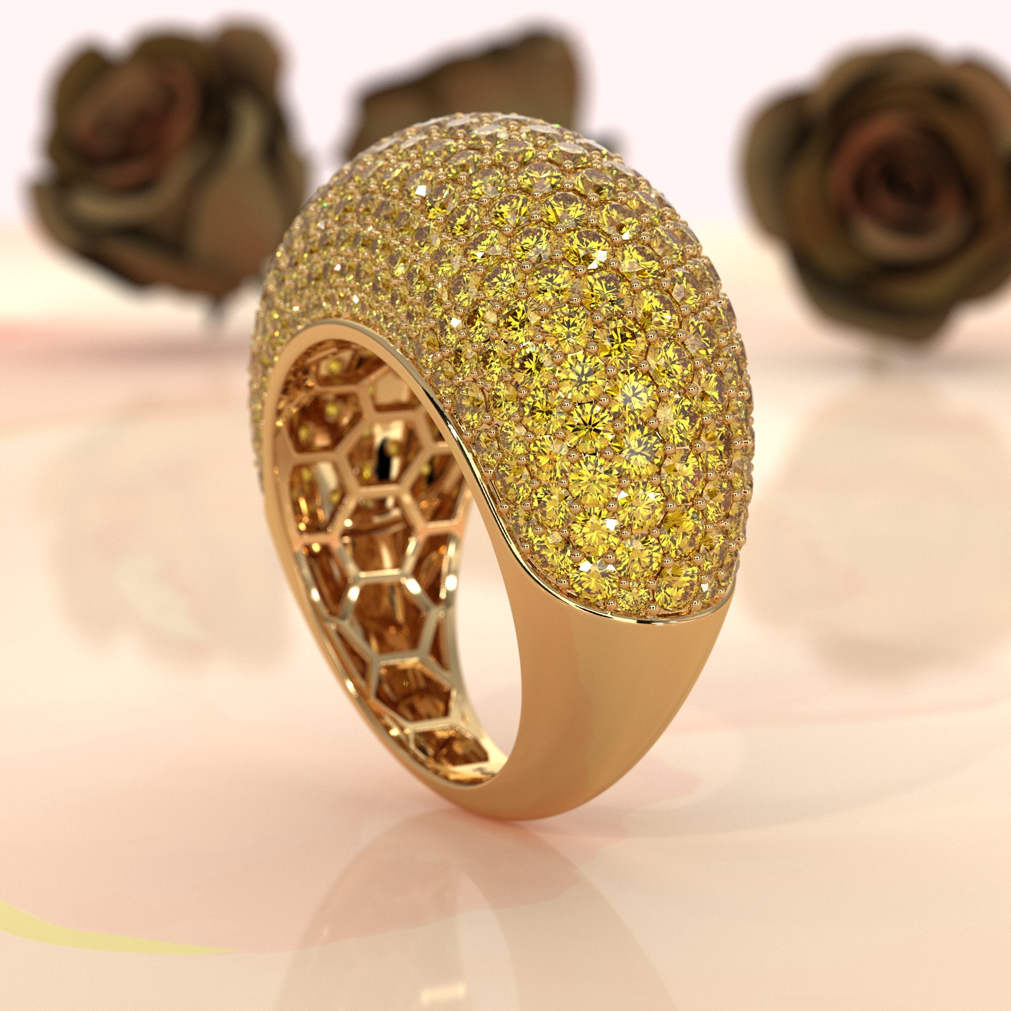 Dome Micro Pave Diamond Cocktail Ring 4.87ctw 14K White Gold | Women's Luxury Wedding Band | Javda