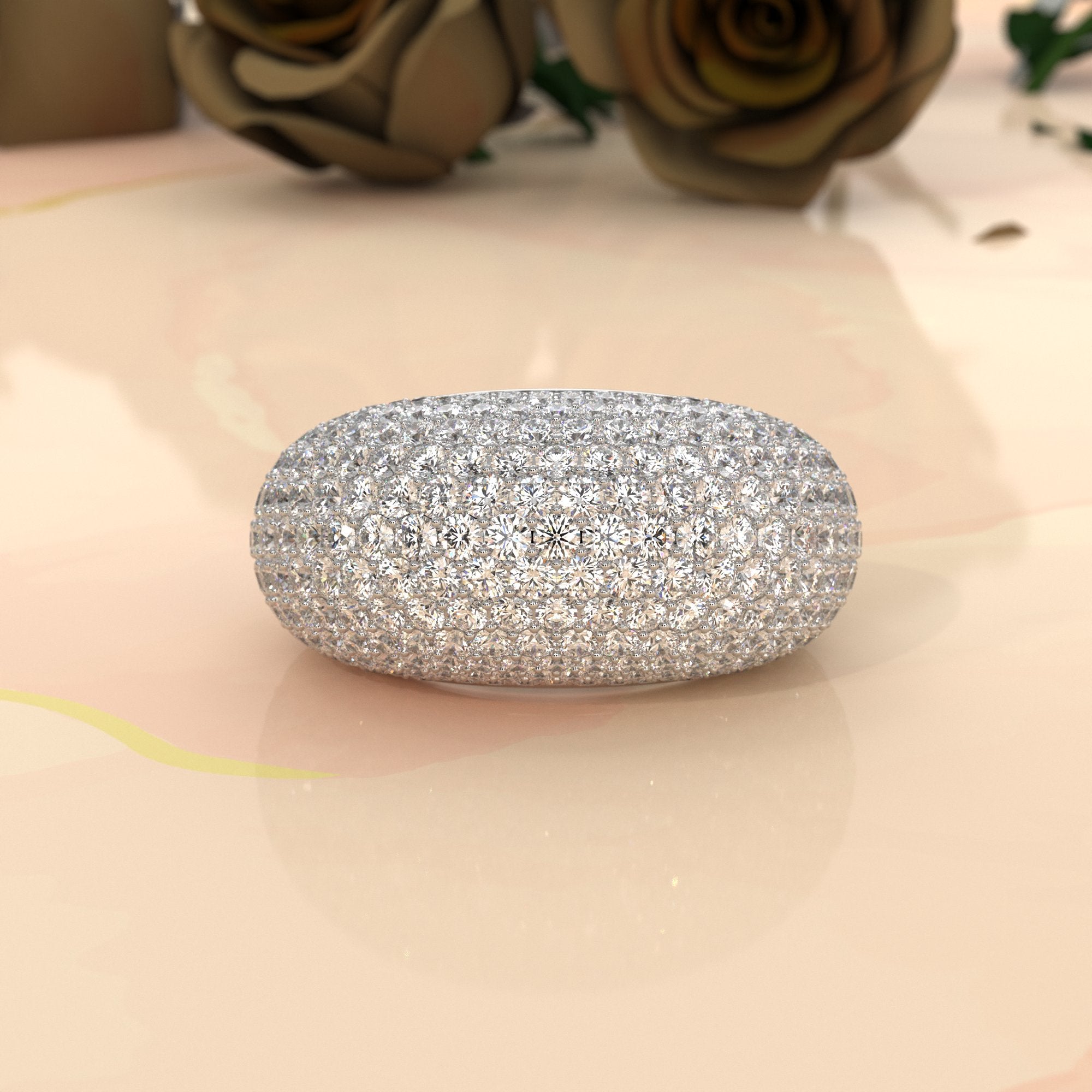 Dome Micro Pave Diamond Cocktail Ring 4.87ctw 14K White Gold | Women's Luxury Wedding Band | Javda
