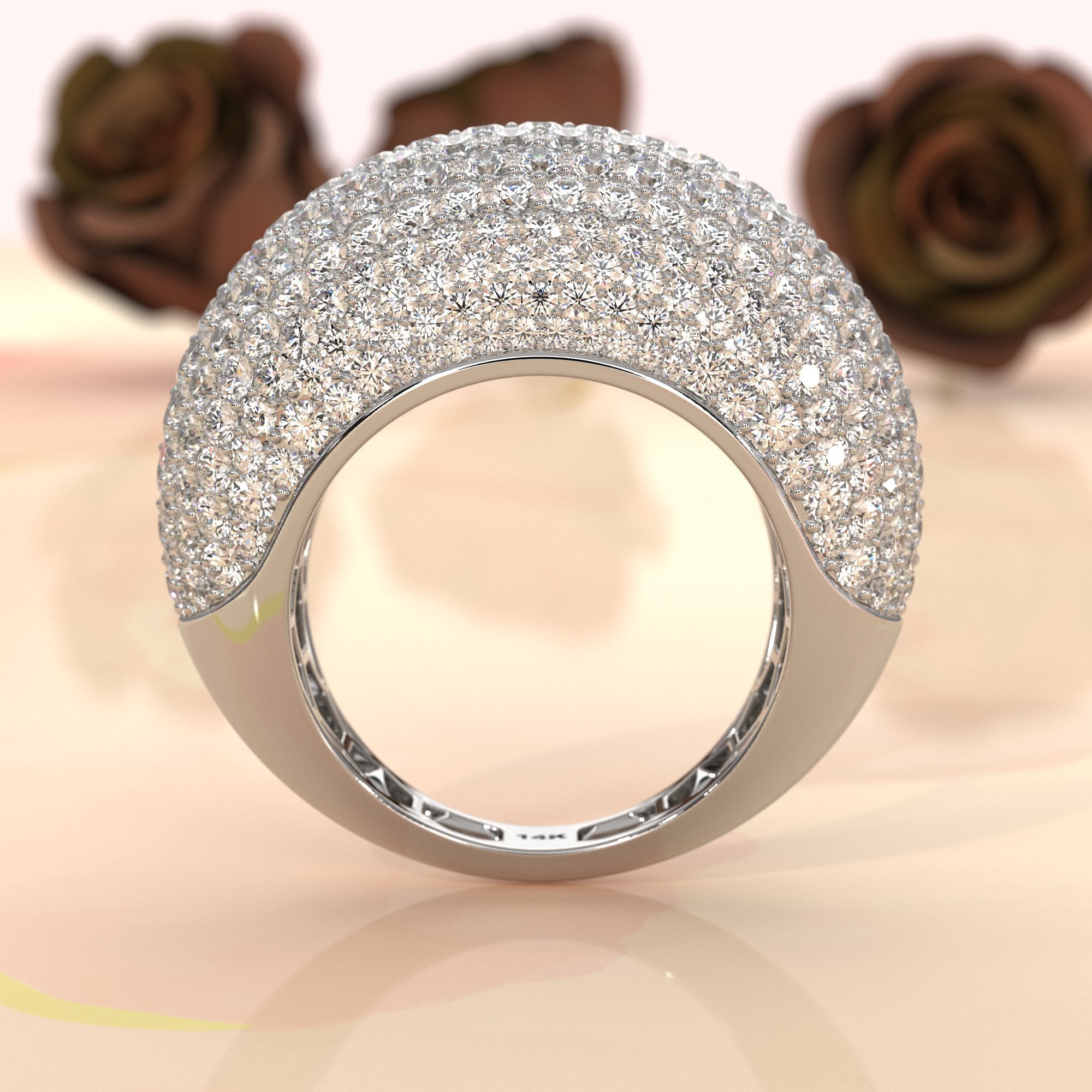 Dome Micro Pave Diamond Cocktail Ring 4.87ctw 14K White Gold | Women's Luxury Wedding Band | Javda