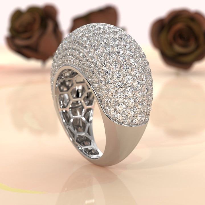 Dome Micro Pave Diamond Cocktail Ring 4.87ctw 14K White Gold | Women's Luxury Wedding Band | Javda
