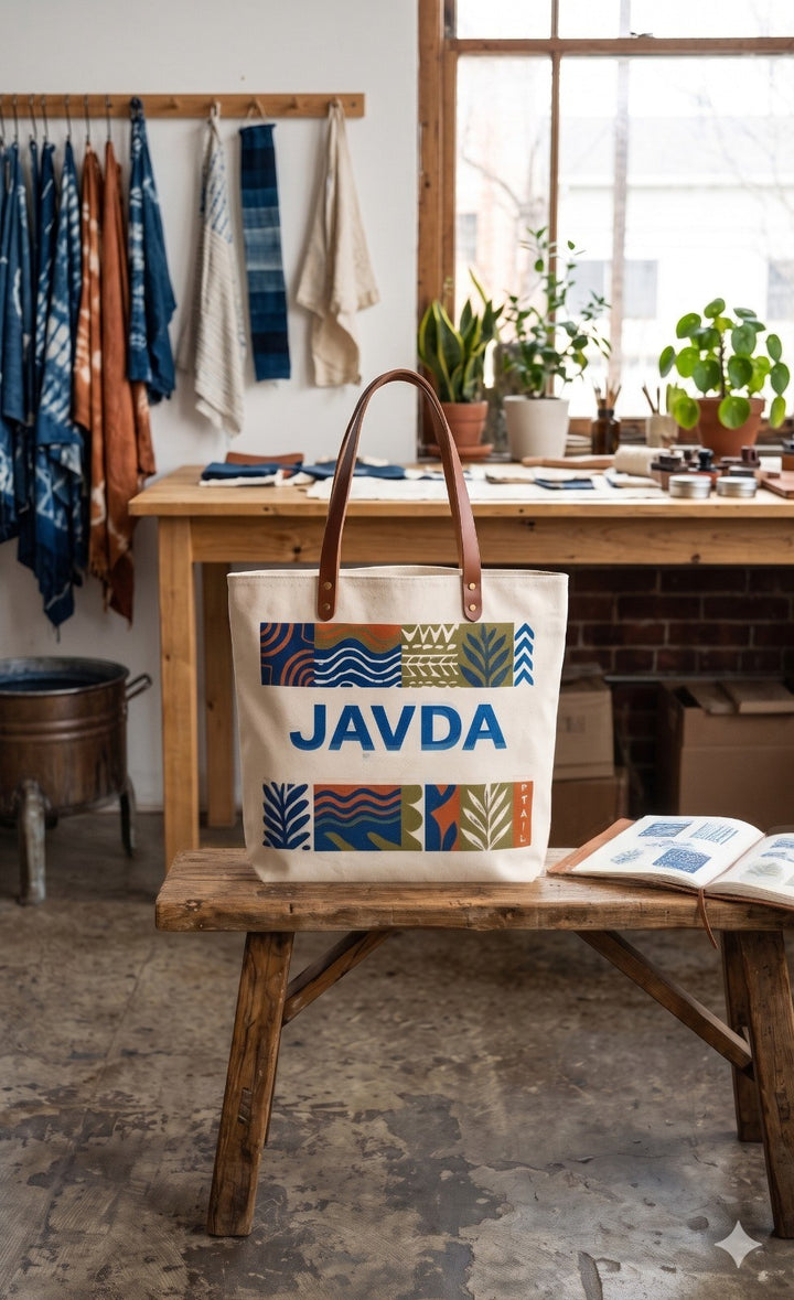 JAVDA Heritage Canvas Tote – Artisanal Block-Print Multipurpose Carryall