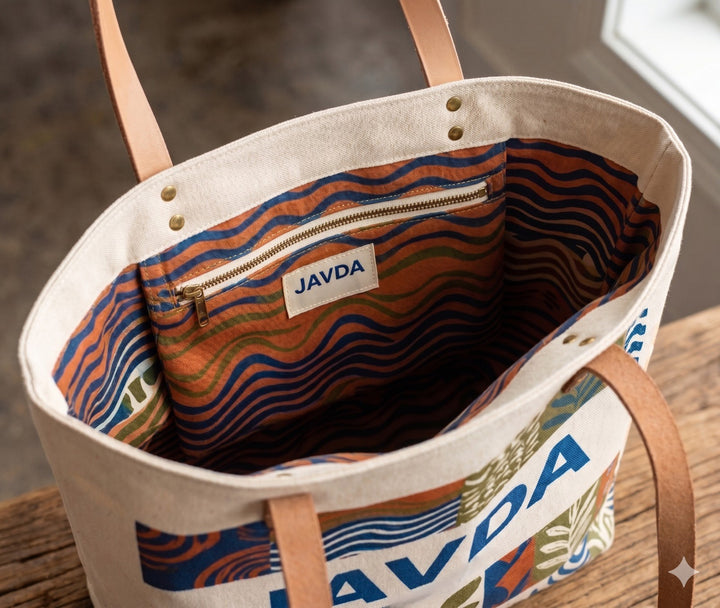 JAVDA Heritage Canvas Tote – Artisanal Block-Print Multipurpose Carryall