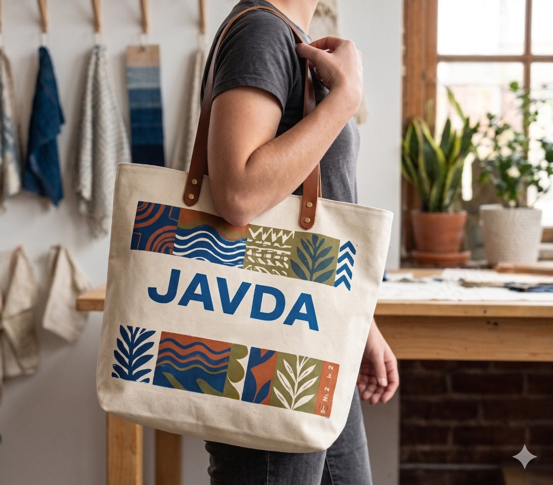JAVDA Heritage Canvas Tote – Artisanal Block-Print Multipurpose Carryall
