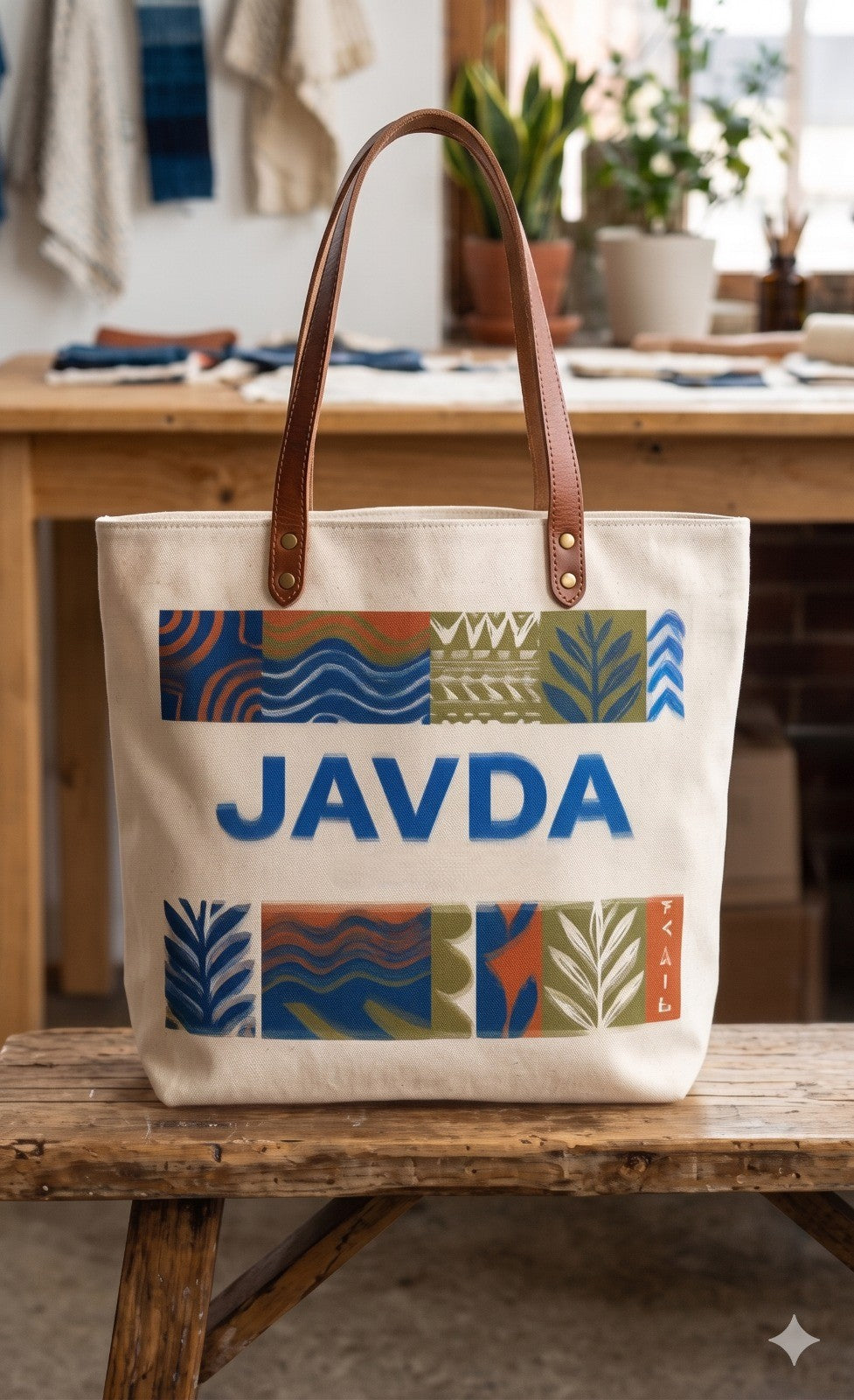 JAVDA Heritage Canvas Tote – Artisanal Block-Print Multipurpose Carryall