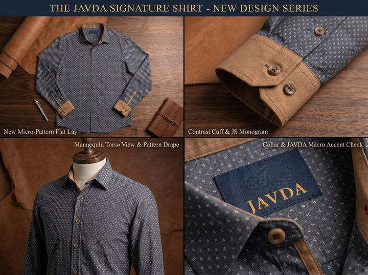 Javda "Artisan Micro-Print" Button-Down with Suede-Touch Accents
