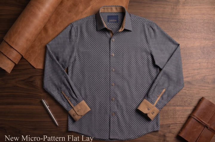 Javda "Artisan Micro-Print" Button-Down with Suede-Touch Accents