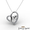 Love Script Heart Pendant Necklace Round Diamond 14k White Gold 0.45Ct