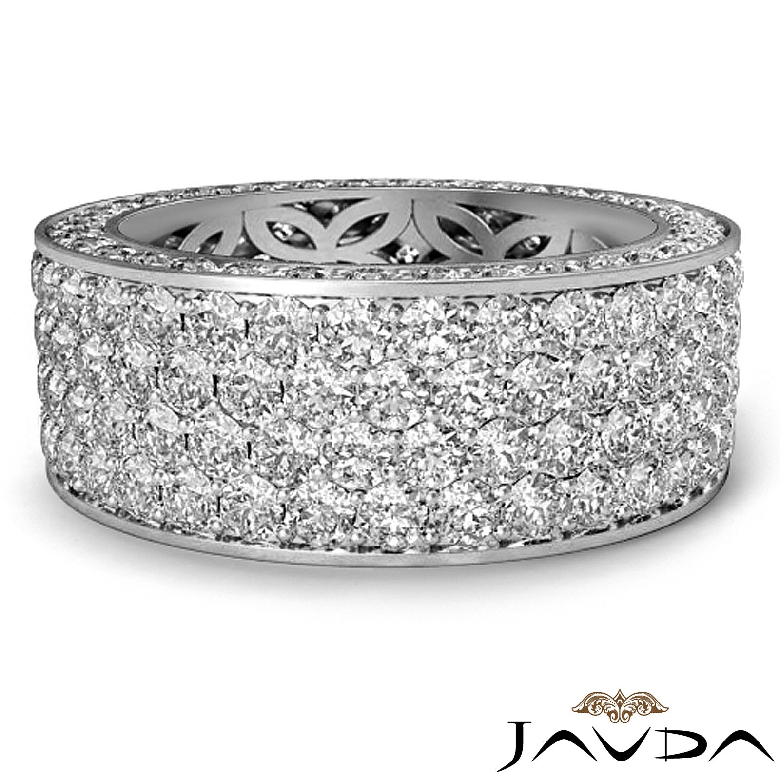 4 Row Pave Eternity Round Diamond Ring Women's Wedding Band 14k White Gold 3.5 Ctw.
