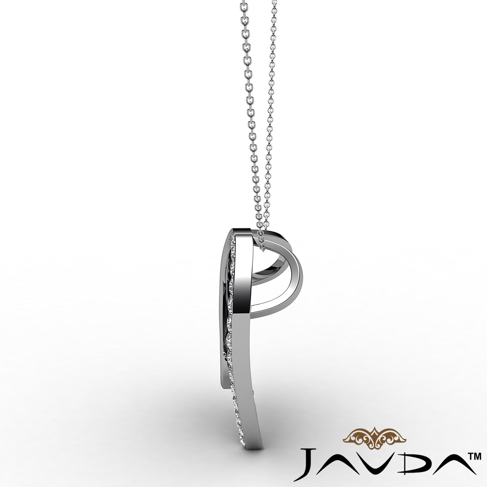 Love Script Heart Pendant Necklace Round Diamond 14k White Gold 0.45Ct