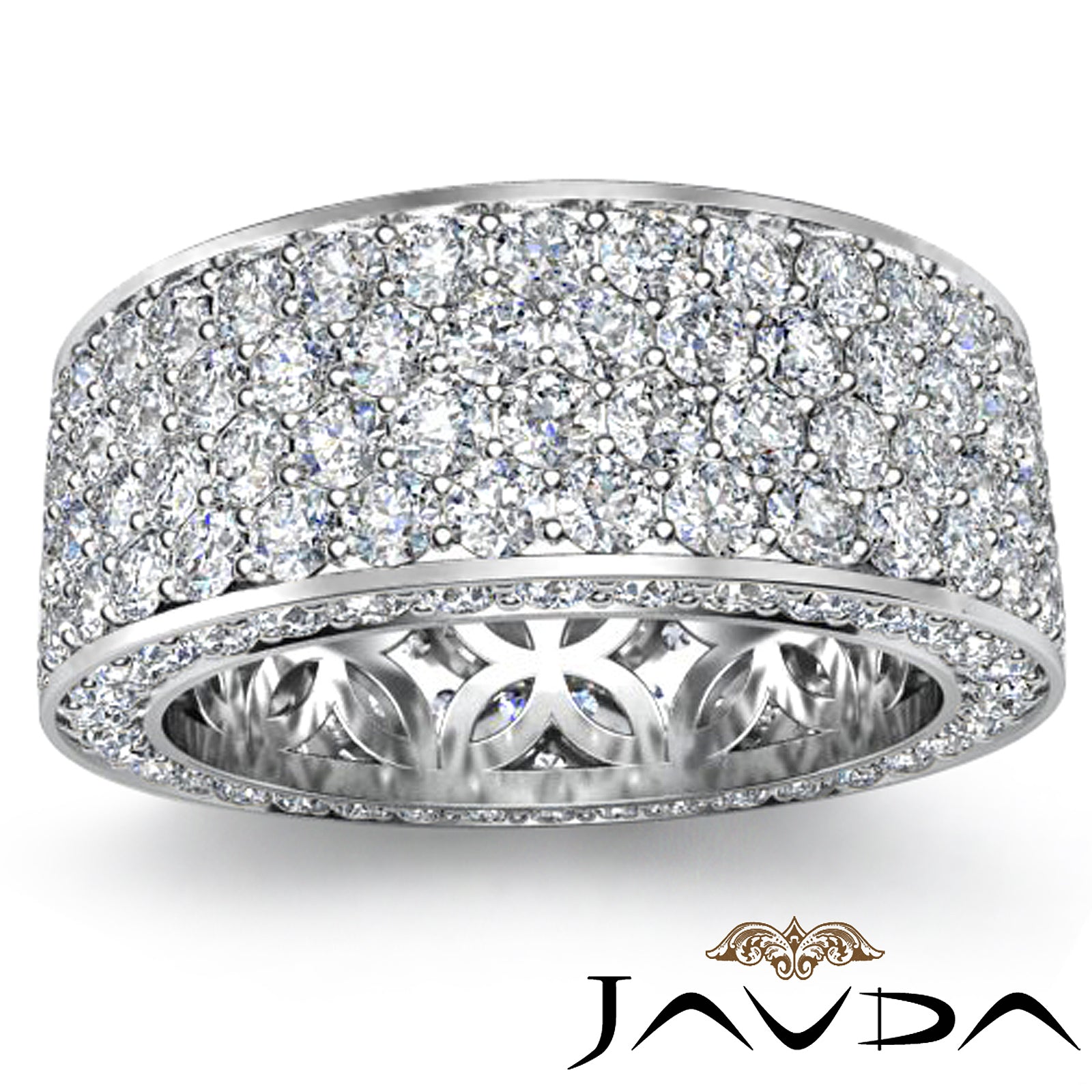 4 Row Pave Eternity Round Diamond Ring Women's Wedding Band 14k White Gold 3.5 Ctw.