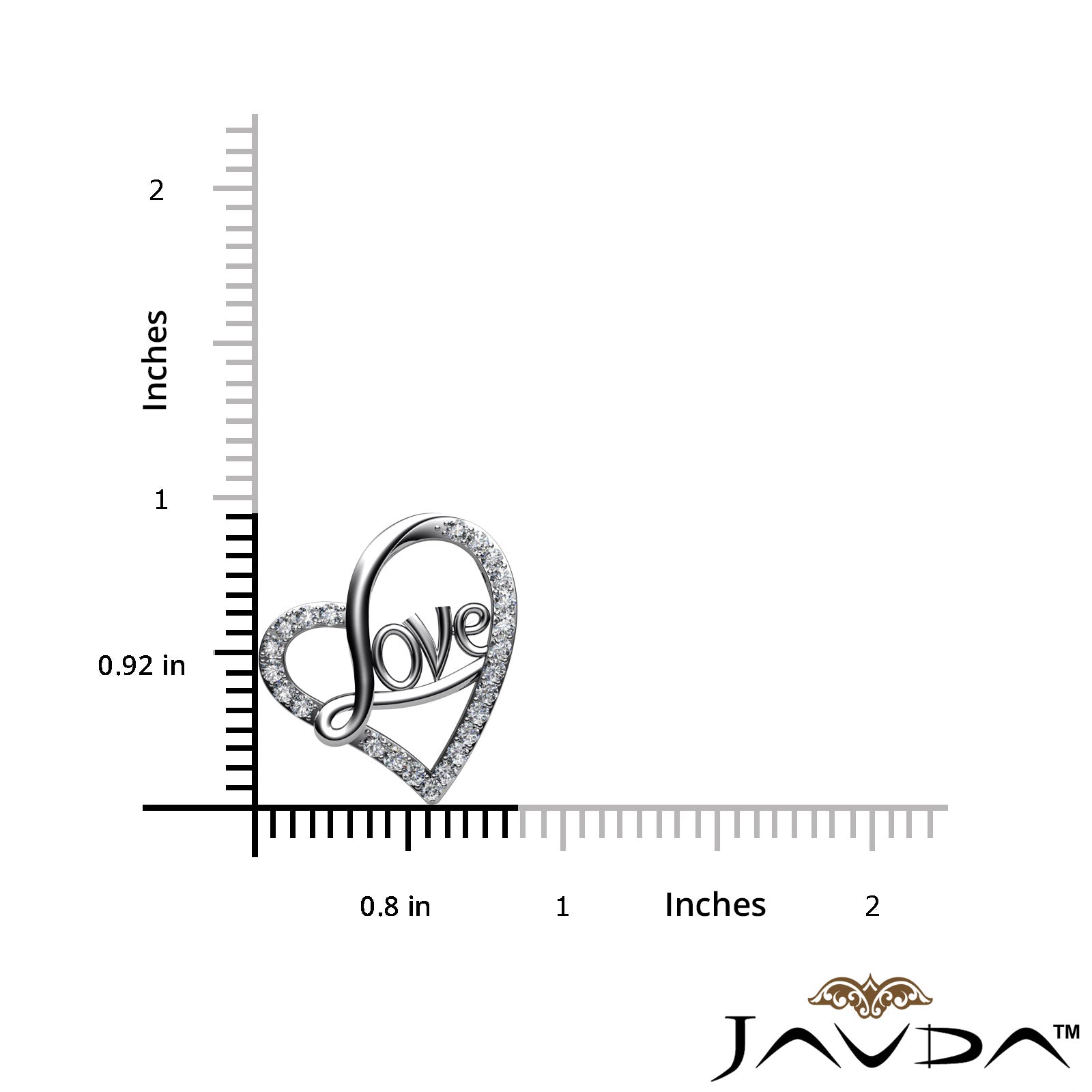 Love Script Heart Pendant Necklace Round Diamond 14k White Gold 0.45Ct