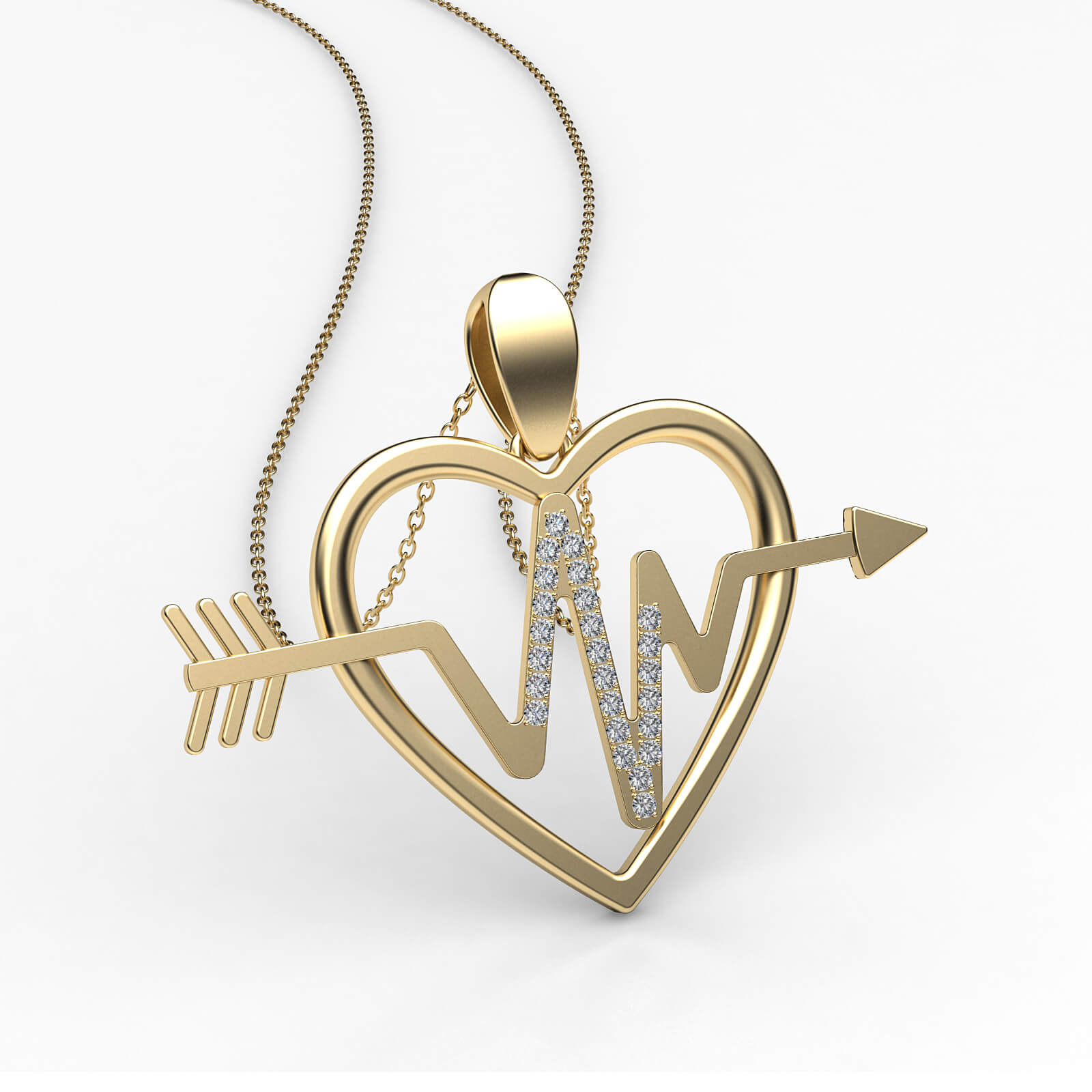 Diamond Heartbeat Heart Pendant Necklace 14k White Gold 18 Inch Chain 0.21Ct