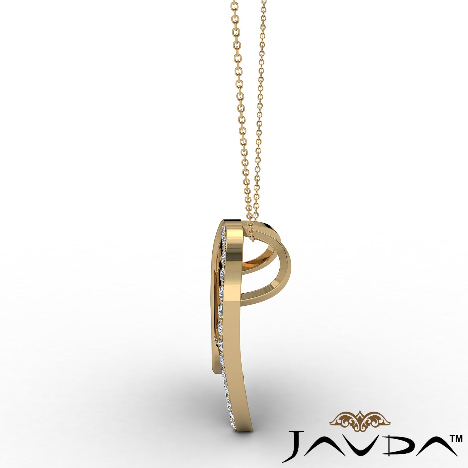 Love Script Heart Pendant Necklace Round Diamond 14k White Gold 0.45Ct