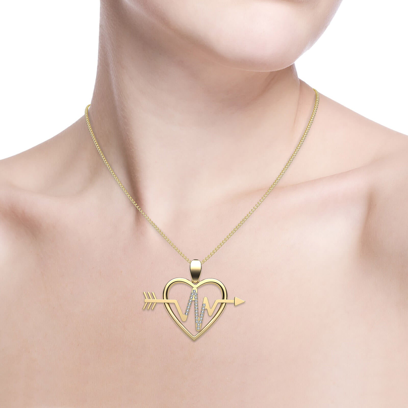 Diamond Heartbeat Heart Pendant Necklace 14k White Gold 18 Inch Chain 0.21Ct