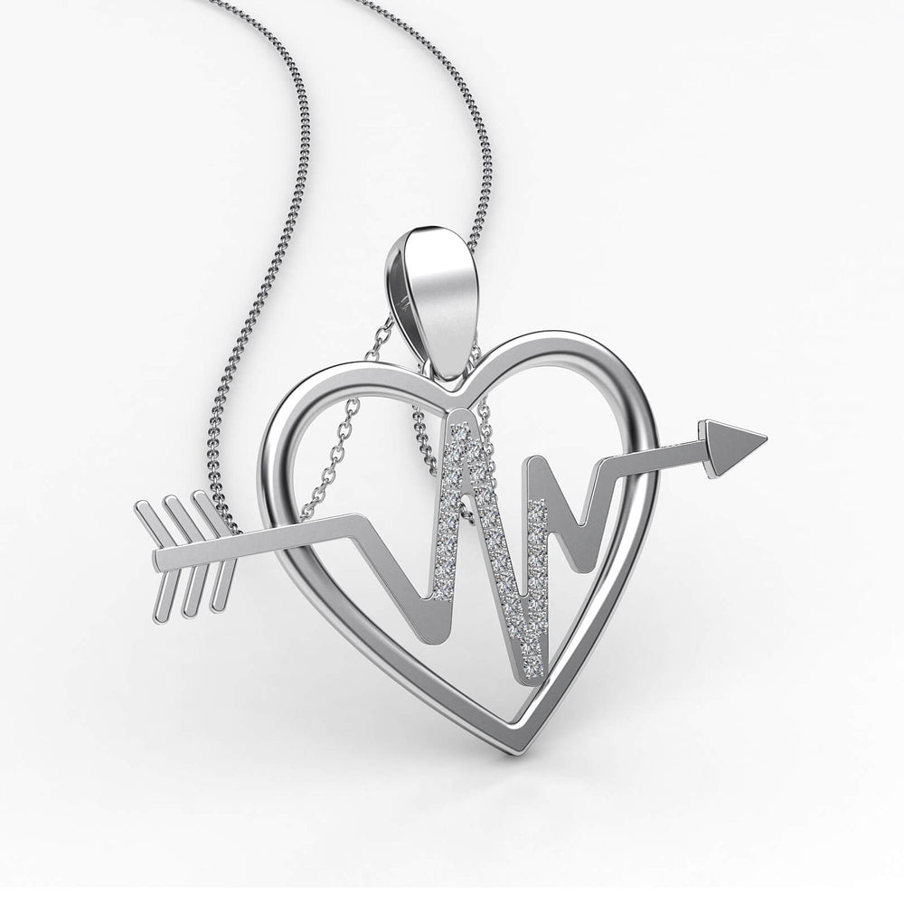 Diamond Heartbeat Heart Pendant Necklace 14k White Gold 18 Inch Chain 0.21Ct