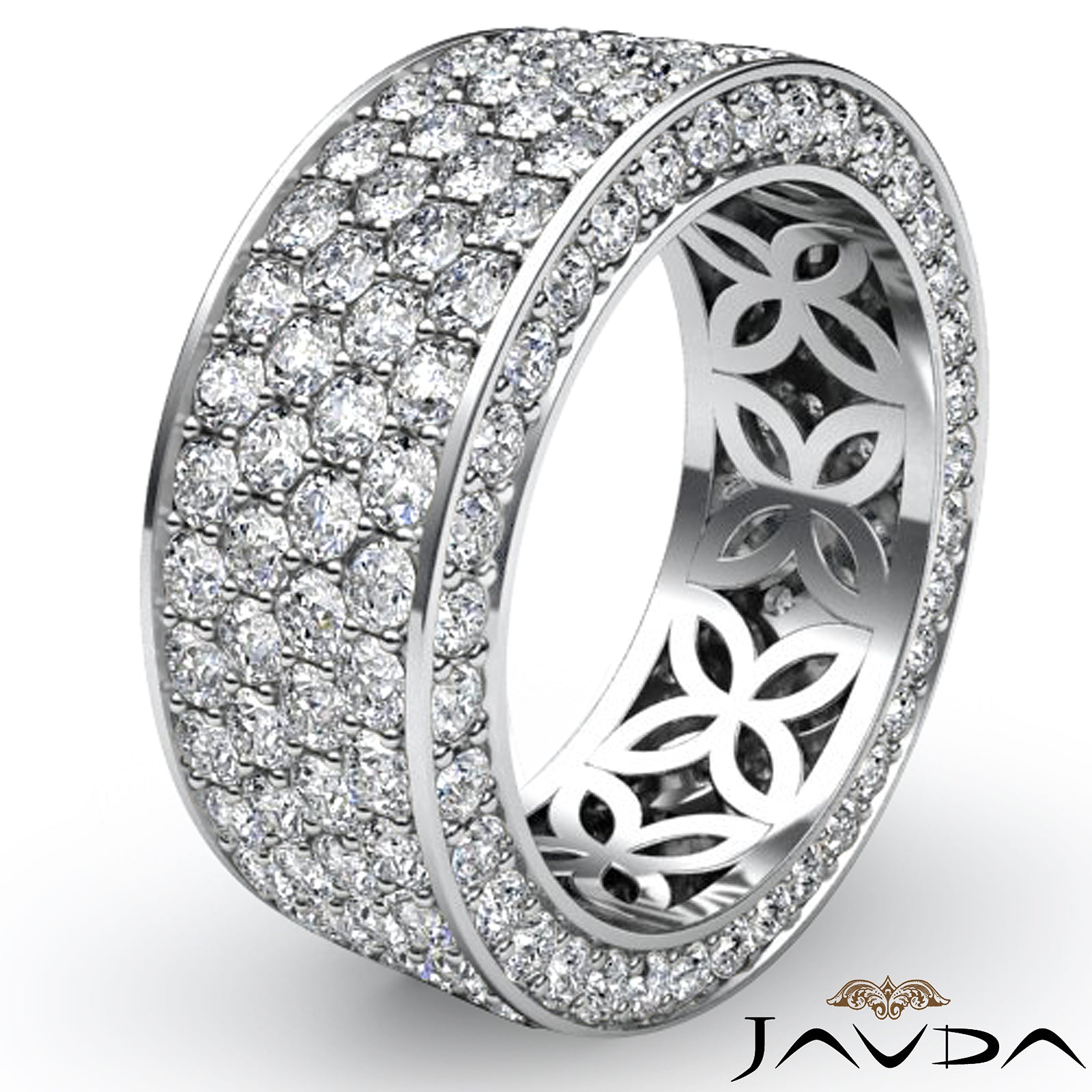 4 Row Pave Eternity Round Diamond Ring Women's Wedding Band 14k White Gold 3.5 Ctw.