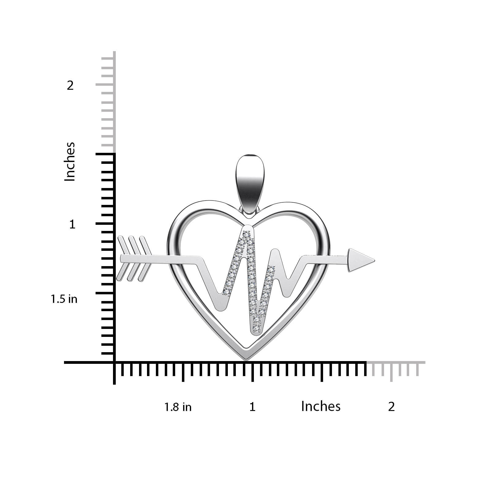 Diamond Heartbeat Heart Pendant Necklace 14k White Gold 18 Inch Chain 0.21Ct