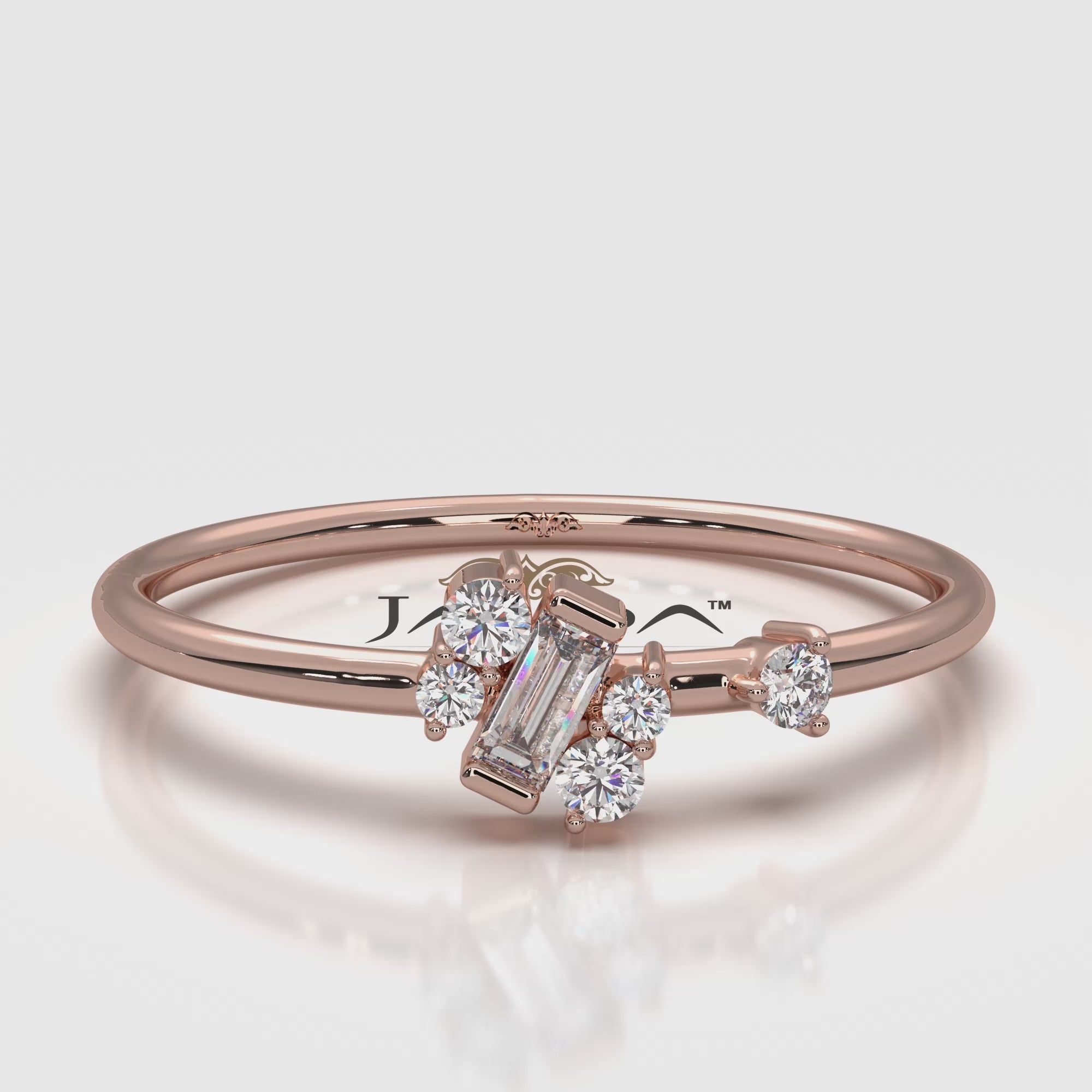 Slanted Baguette And Round Lab Diamond Fashion Ring 0.12ctw.